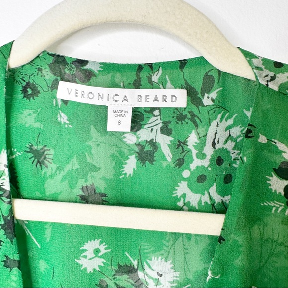 Veronica Beard Sean Floral-print Silk Dress Green Multi Ruched Bell Sleeves 8 - Picture 12 of 15